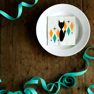 Mid Century Modern Atomic Schwarze Katze Diamanten Serviette