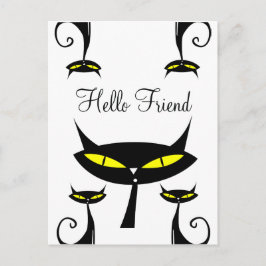 Mid Century Modern Atomic Schwarze Katze Hallo Fre Postkarte