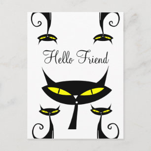 Mid Century Modern Atomic Schwarze Katze Hallo Fre Postkarte