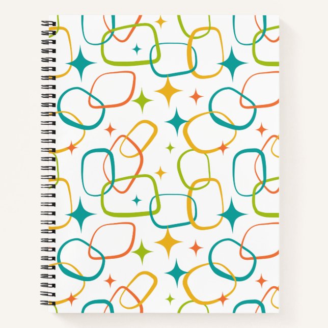 Mid-Century Modern Atomic Sparkle Retro Notebook Notizbuch (Vorderseite)