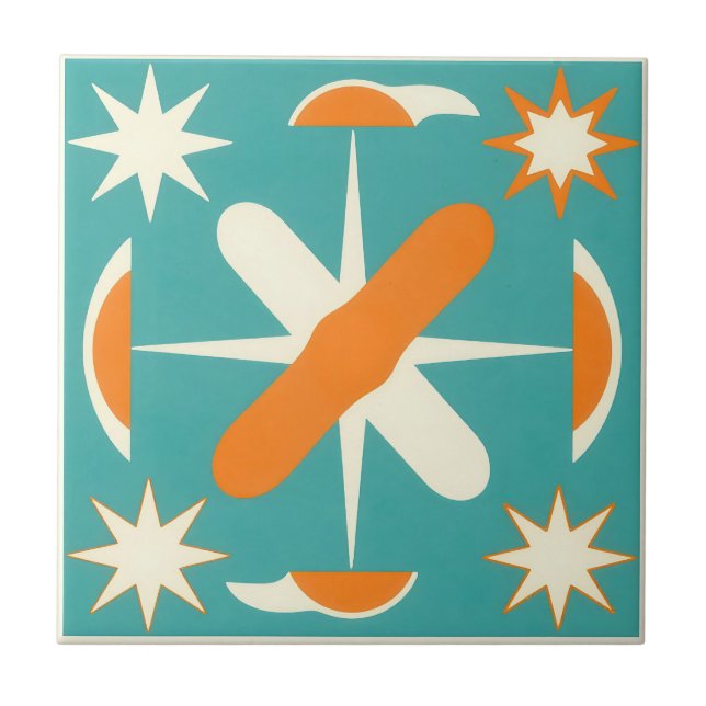 Mid Century Modern Atomic Starburst Fliese (Vorderseite)