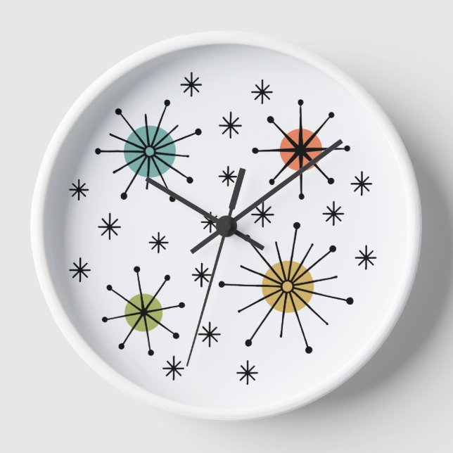 Mid Century Modern Atomic Starburst Pattern Uhr (Vorderseite)