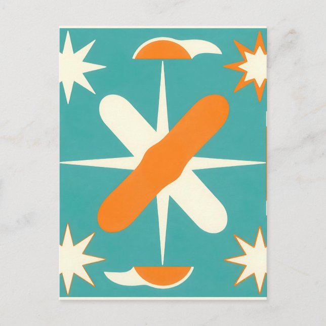 Mid Century Modern Atomic Starburst Postkarte (Vorderseite)