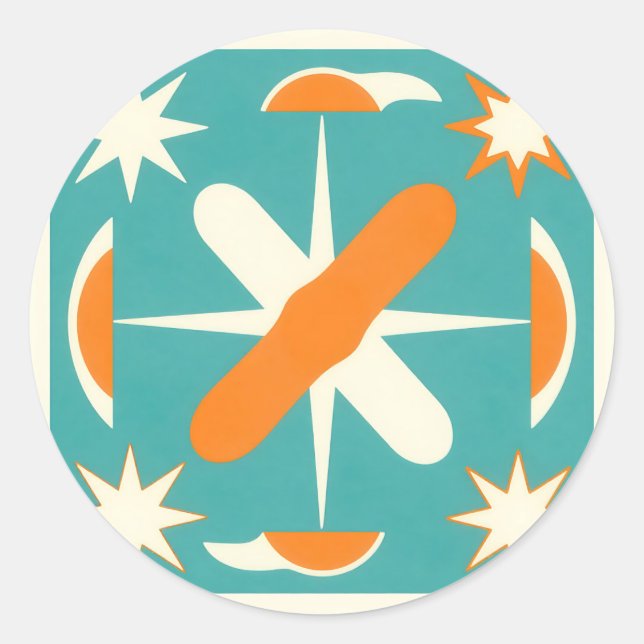 Mid Century Modern Atomic Sternenexplosion Runder Aufkleber (Vorderseite)