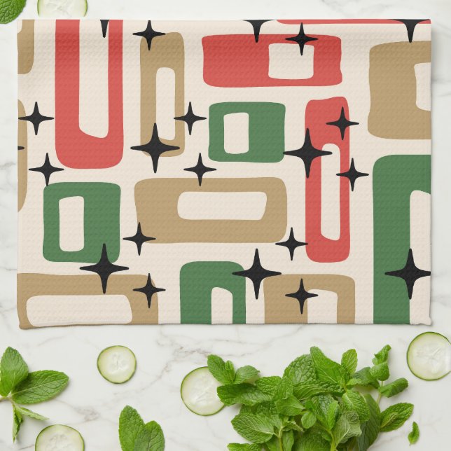 Mid Century Modern Atomic Weihnachten Geschirrtuch (Gefaltet)