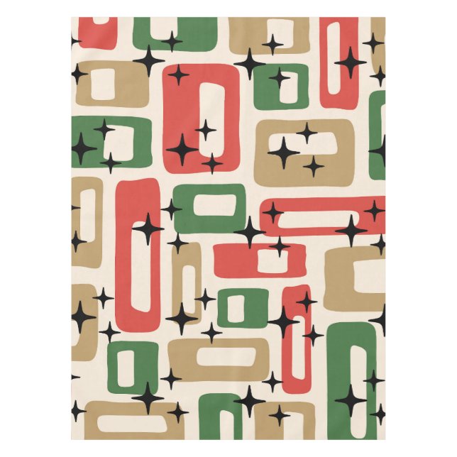 Mid Century Modern Atomic Weihnachten Tischdecke (Vorderseite)