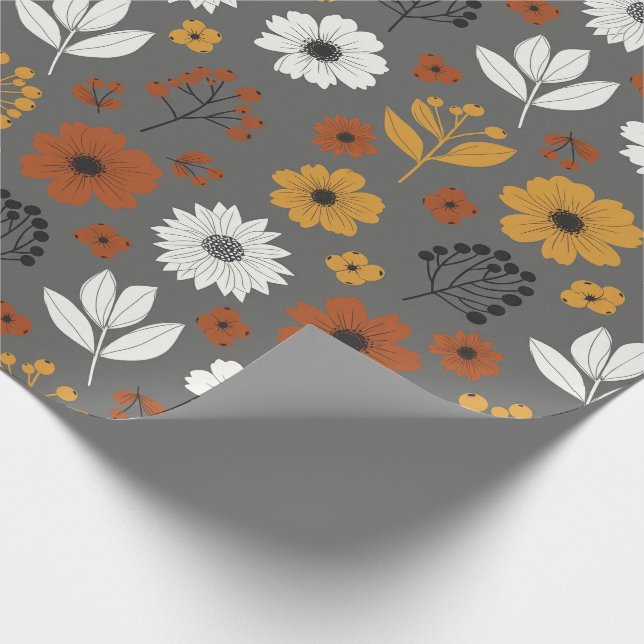 Mid-Century Modern Autumn Floral Geschenkpapier (Ecke)