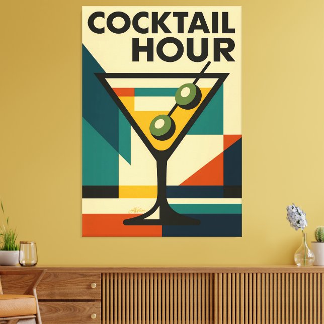 Mid Century Modern Bauhaus Cocktail Hour Martini Leinwanddruck (Insitu (Wohnzimmer))