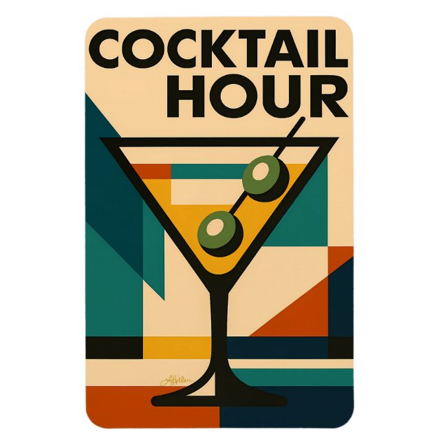 Mid Century Modern Bauhaus Cocktail Hour Martini Magnet (Vertikal)