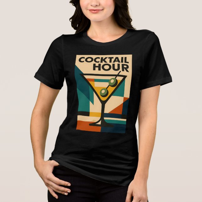 Mid Century Modern Bauhaus Cocktail Hour Martini Tri-Blend Shirt (Vorderseite)