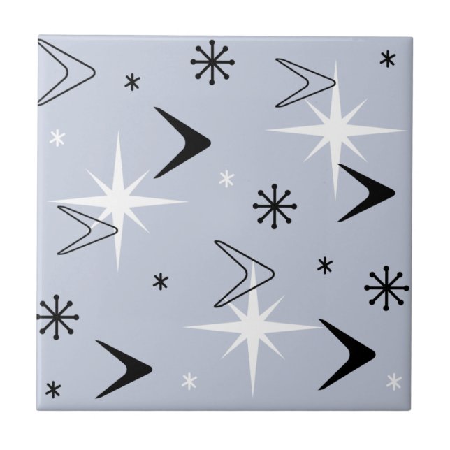 Mid Century Modern Boomerangs Silver Blue Fliese (Vorderseite)