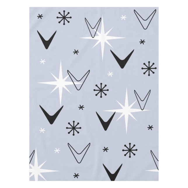 Mid Century Modern Boomerangs Silver Blue Tischdecke (Vorderseite)