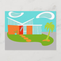 Mid Century Modern Cartoon House Postcard