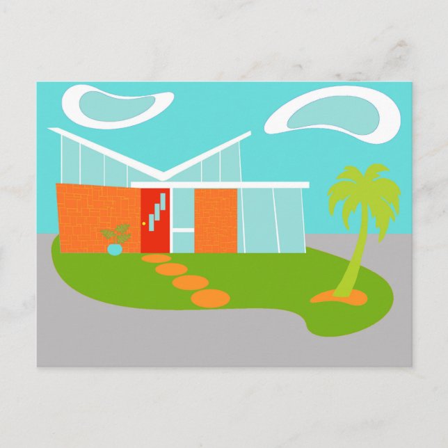 Mid Century Modern Cartoon House Postcard Postkarte (Vorderseite)