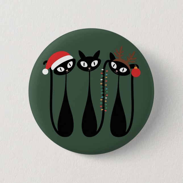 Mid Century Modern Christmas Cats Retro Classic Button (Vorderseite)