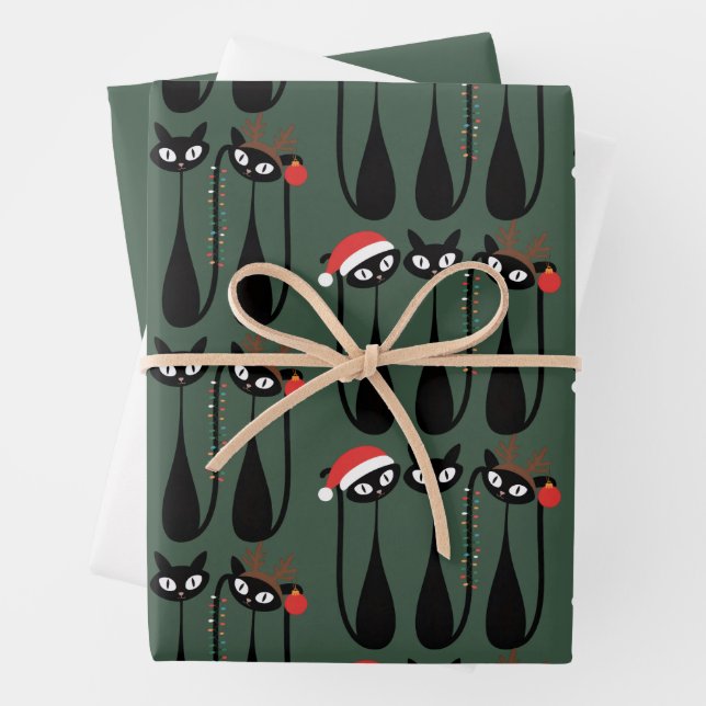 Mid Century Modern Christmas Cats Retro Classic Geschenkpapier Set (Beispiel)