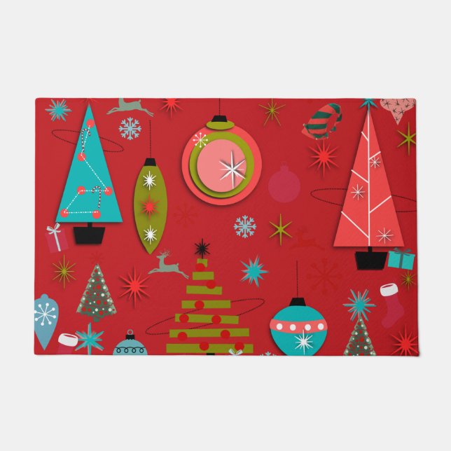 Mid-Century Modern Christmas Doormat Red Fußmatte (Vorderseite)