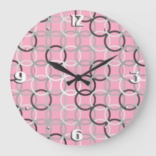 Mid-Century Modern circles, coral pink and grey Große Wanduhr