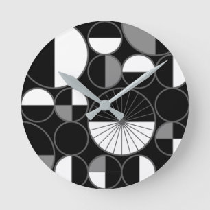Mid Century Modern Circles Halves Black Gray Runde Wanduhr