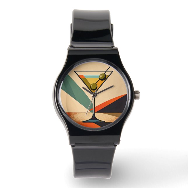 Mid Century Modern Color Block Martini Art Armbanduhr (Vorderseite)