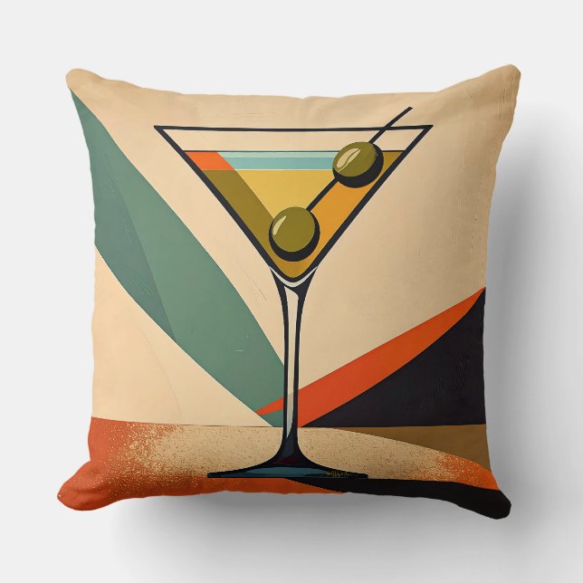 Mid Century Modern Color Block Martini Art Kissen (Vorderseite)