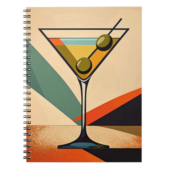 Mid Century Modern Color Block Martini Art Notizblock (Vorderseite)