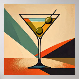 Mid Century Modern Color Block Martini Art Poster
