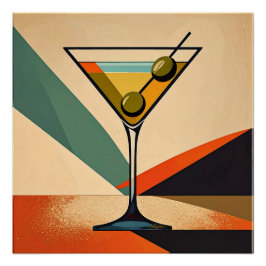 Mid Century Modern Color Block Martini Art Poster