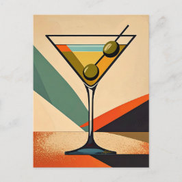 Mid Century Modern Color Block Martini Art Postkarte