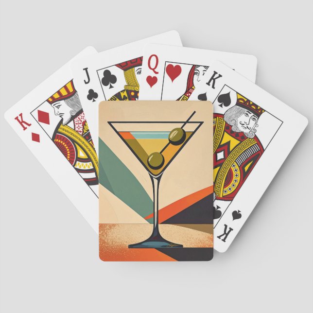 Mid Century Modern Color Block Martini Art Spielkarten (Rückseite)