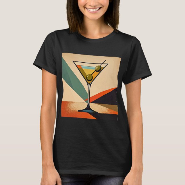 Mid Century Modern Color Block Martini Art T-Shirt (Vorderseite)