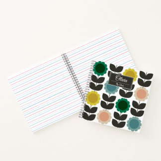  Mid-Century Modern Colored Retro Groovy Flowers  Notizbuch