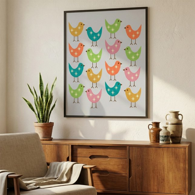 Mid Century Modern Colorful Atomic Birds Pattern  Poster (Von Creator hochgeladen)