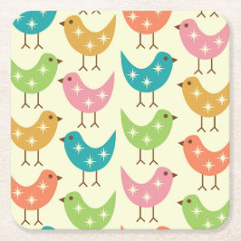 Mid Century Modern Colorful Atomic Birds Pattern  Rechteckiger Pappuntersetzer