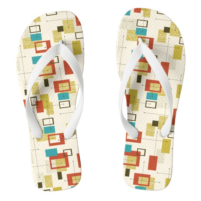 Mid-Century modern colorful geometric pattern Flip Flops (Fußbett)