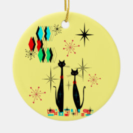 Mid Century Modern Cool Cat & Starburst Atomic Era Keramik Ornament