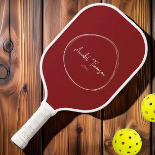 Mid-Century Modern Deep Cranberry Skriptname Pickleball Schläger