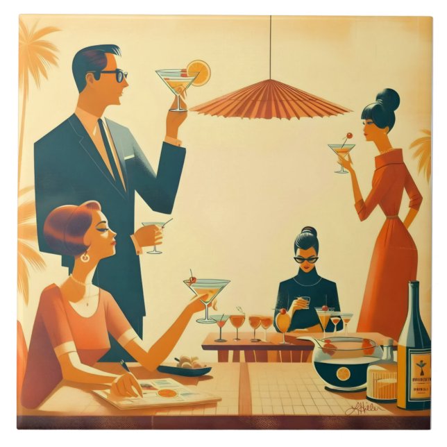 Mid Century Modern Der Martini Cocktail Kritiker Fliese (Vorderseite)