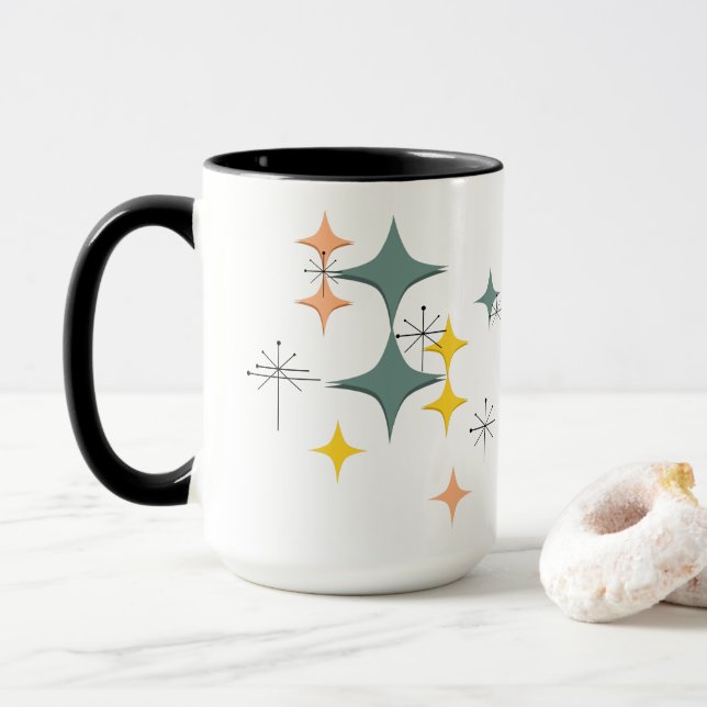 Mid Century Modern Eames Atomic Starbursts Custom Tasse (Mit Donut)