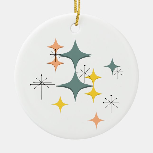 Mid Century Modern Eames Atomic Starbursts Keramik Ornament (Vorne)