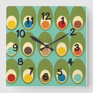 Mid-Century Modern Eggs  Square Wall Clock Quadratische Wanduhr