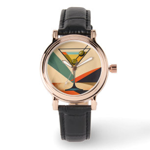 Mid Century Modern Farbblock Martini Kunst Armbanduhr