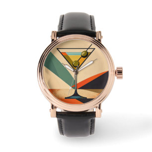 Mid Century Modern Farbblock Martini Kunst Armbanduhr