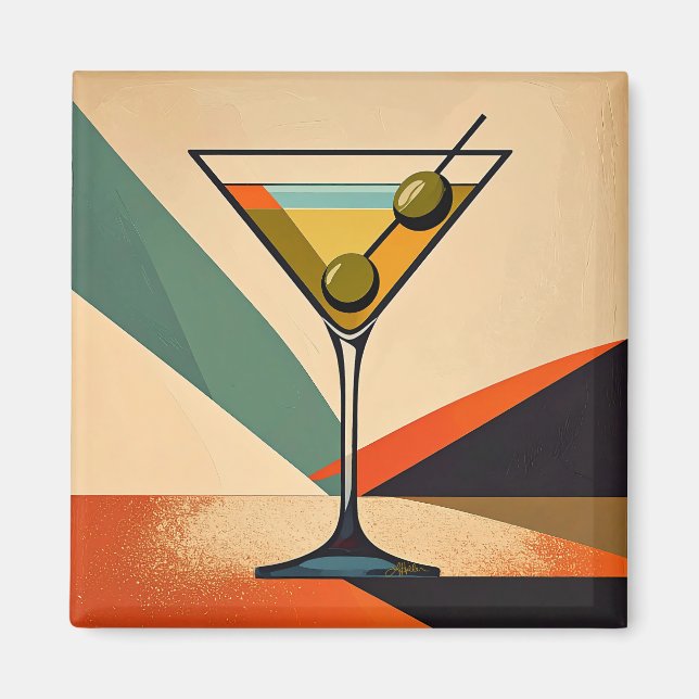 Mid Century Modern Farbblock Martini Kunst Magnet (Vorne)