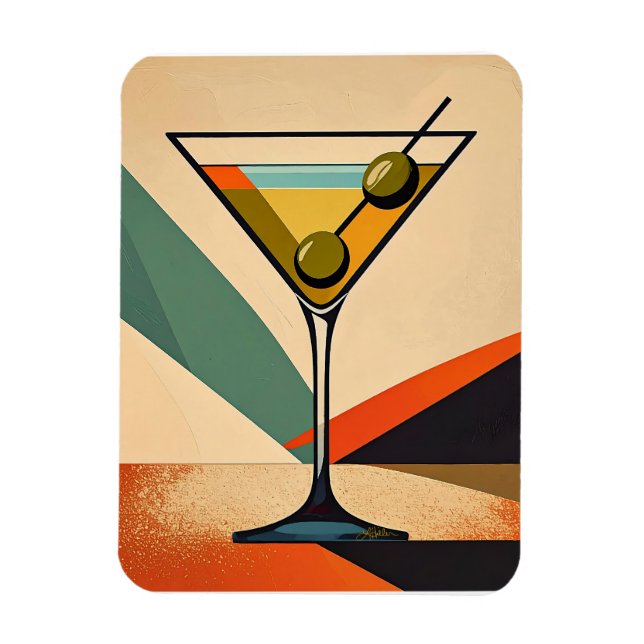 Mid Century Modern Farbblock Martini Kunst Magnet (Vertikal)
