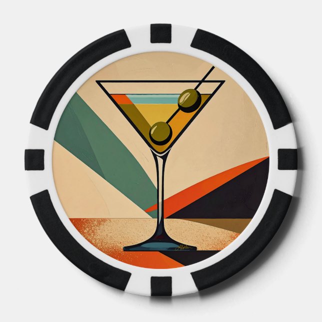 Mid Century Modern Farbblock Martini Kunst Pokerchips (Vorderseite)