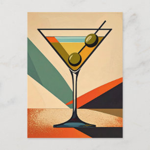Mid Century Modern Farbblock Martini Kunst Postkarte