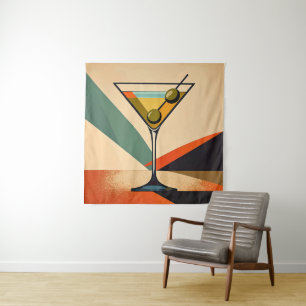 Mid Century Modern Farbblock Martini Kunst Wandteppich