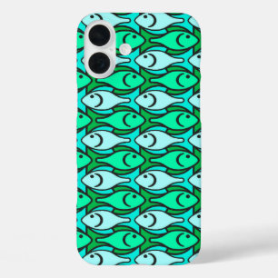 Mid-Century-Modern-Fisch, jadegrün und aqua iPhone 16 Plus Hülle