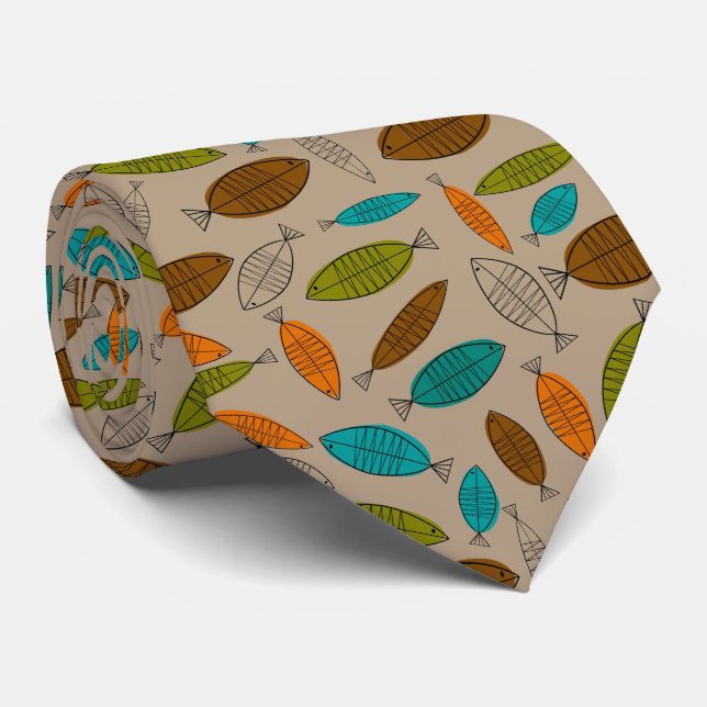 Mid-Century Modern Fish Tie Light Brown Krawatte (Gerollt)
